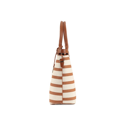 Magnolia Brown PU Leather Striped One Size Women Tote