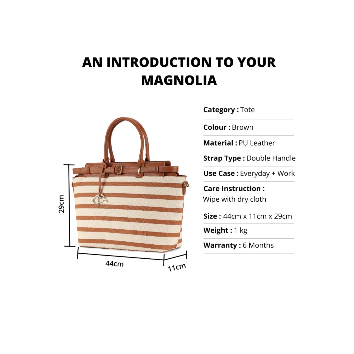 Magnolia Brown PU Leather Striped One Size Women Tote
