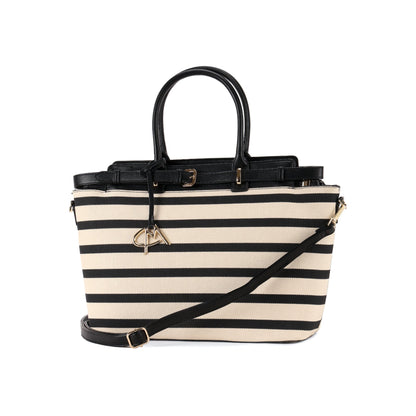 Magnolia Black PU Leather Striped One Size Women Tote