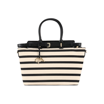 Magnolia Black PU Leather Striped One Size Women Tote