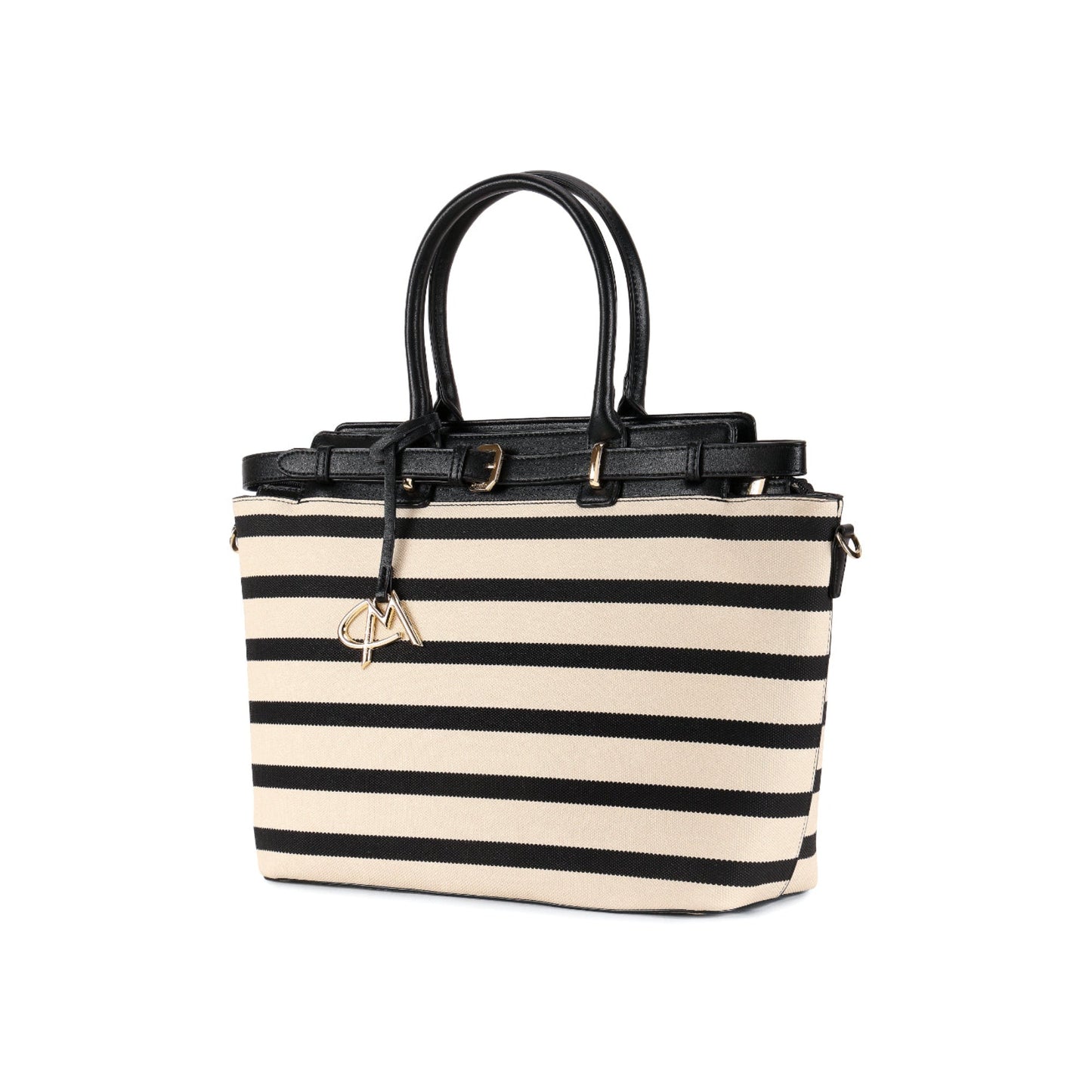 Magnolia Black PU Leather Striped One Size Women Tote
