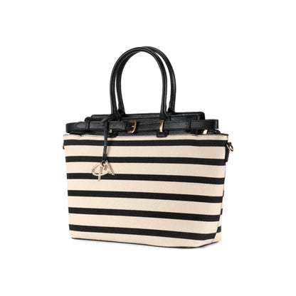 Magnolia Black PU Leather Striped One Size Women Tote