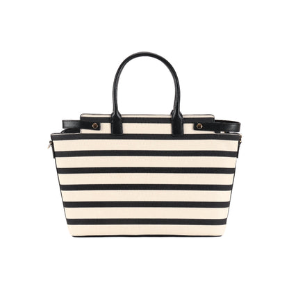 Magnolia Black PU Leather Striped One Size Women Tote
