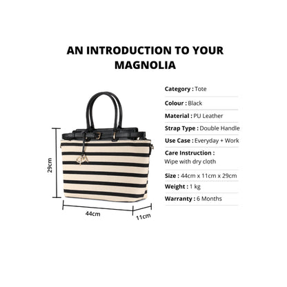 Magnolia Black PU Leather Striped One Size Women Tote