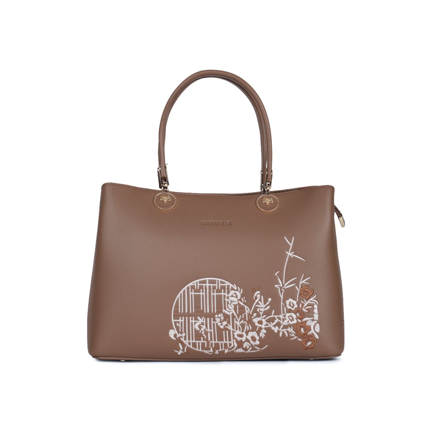 Magnolia Taupe PU Leather Embroidered One Size Women Tote