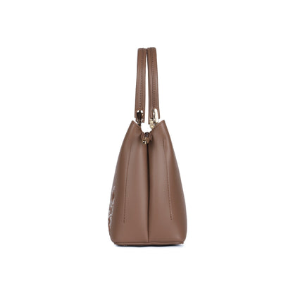Magnolia Taupe PU Leather Embroidered One Size Women Tote