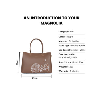 Magnolia Taupe PU Leather Embroidered One Size Women Tote