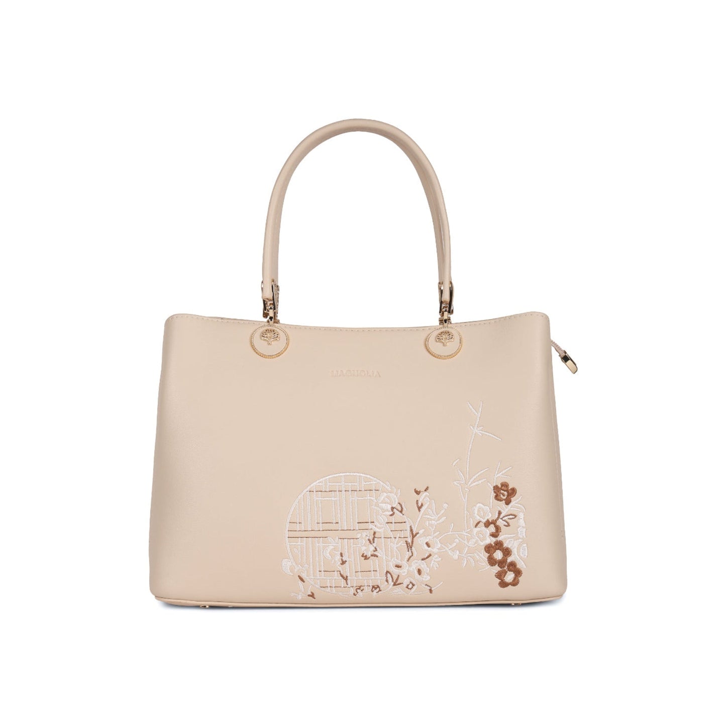 Magnolia Beige PU Leather Embroidered One Size Women Tote