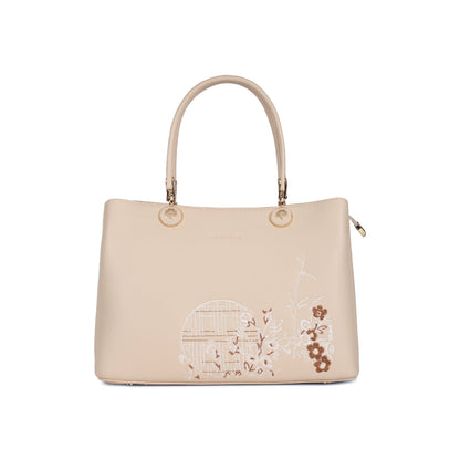 Magnolia Beige PU Leather Embroidered One Size Women Tote