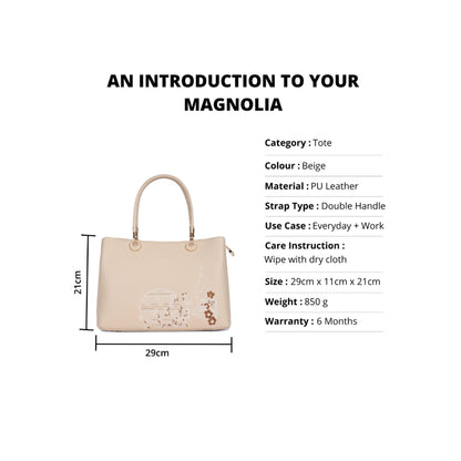 Magnolia Beige PU Leather Embroidered One Size Women Tote