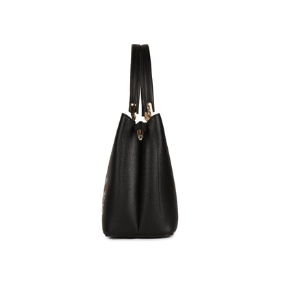 Magnolia Black PU Leather Embroidered One Size Women Tote