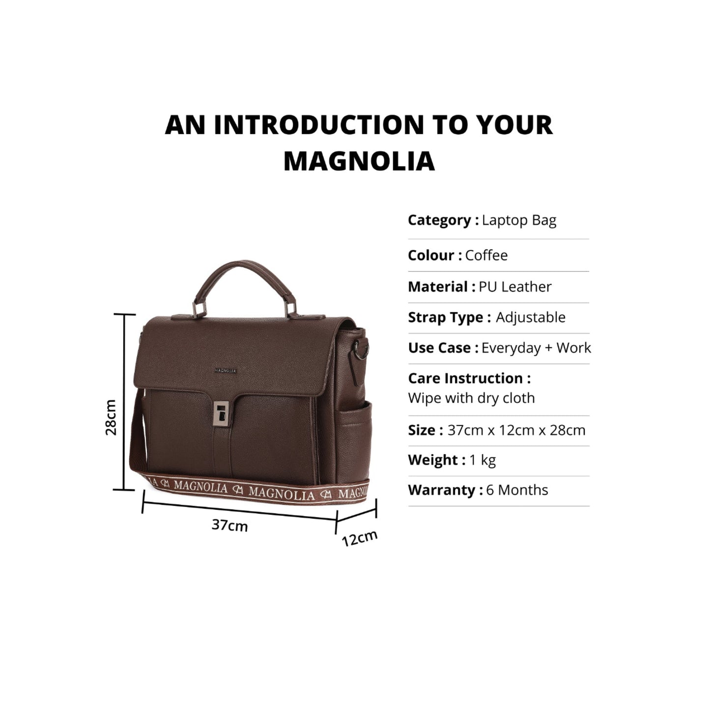 Magnolia Coffee PU Leather Solid One Size Women Laptop Bag