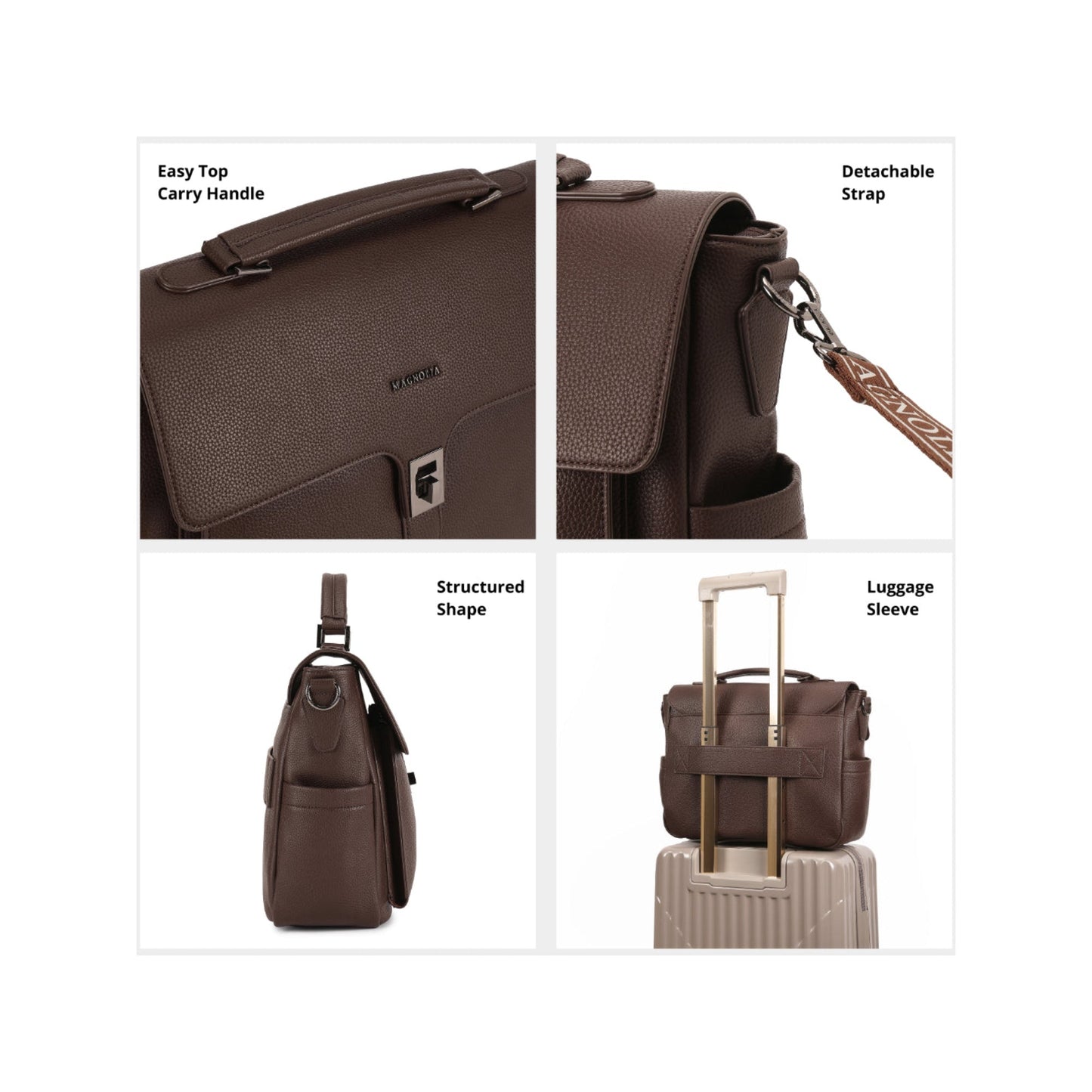 Magnolia Coffee PU Leather Solid One Size Women Laptop Bag