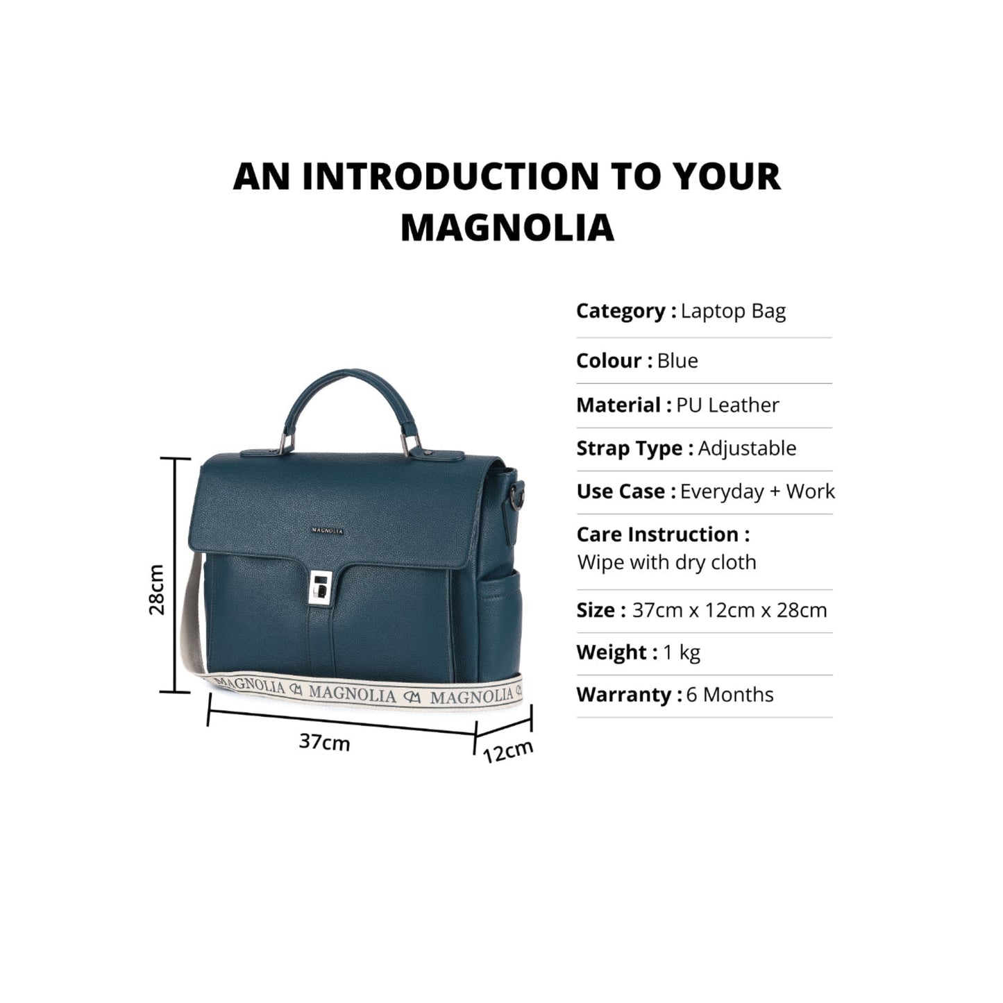 Magnolia Blue PU Leather Solid One Size Women Laptop Bag