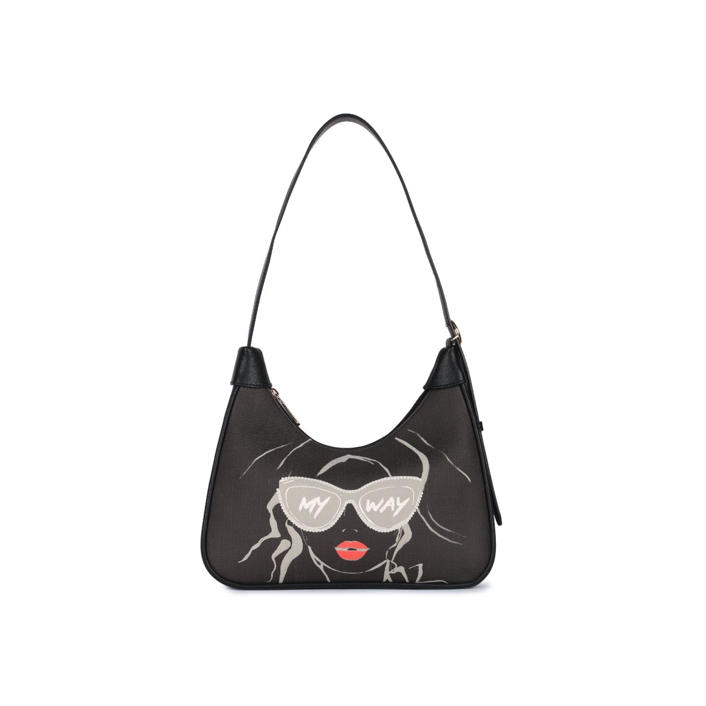 Magnolia Black PU Leather Printed One Size Women Shoulder Bag