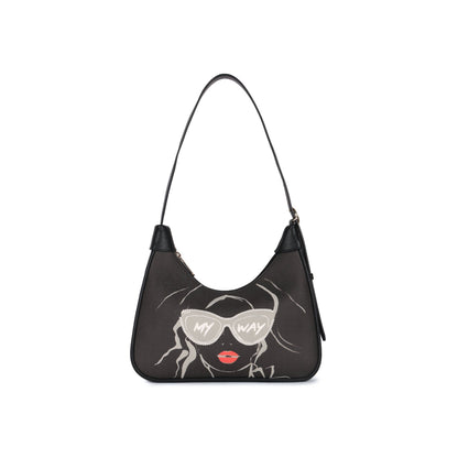 Magnolia Black PU Leather Printed One Size Women Shoulder Bag