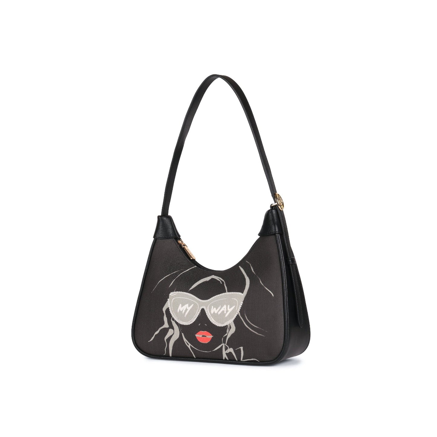 Magnolia Black PU Leather Printed One Size Women Shoulder Bag