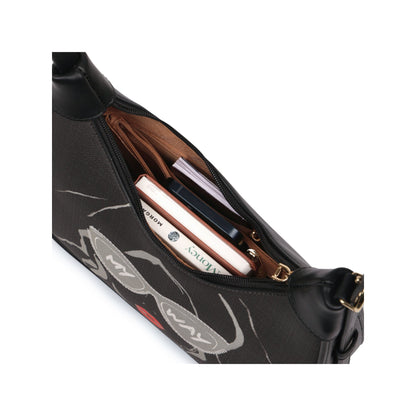 Magnolia Black PU Leather Printed One Size Women Shoulder Bag
