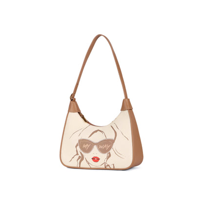 Magnolia Khaki PU Leather Printed One Size Women Shoulder Bag