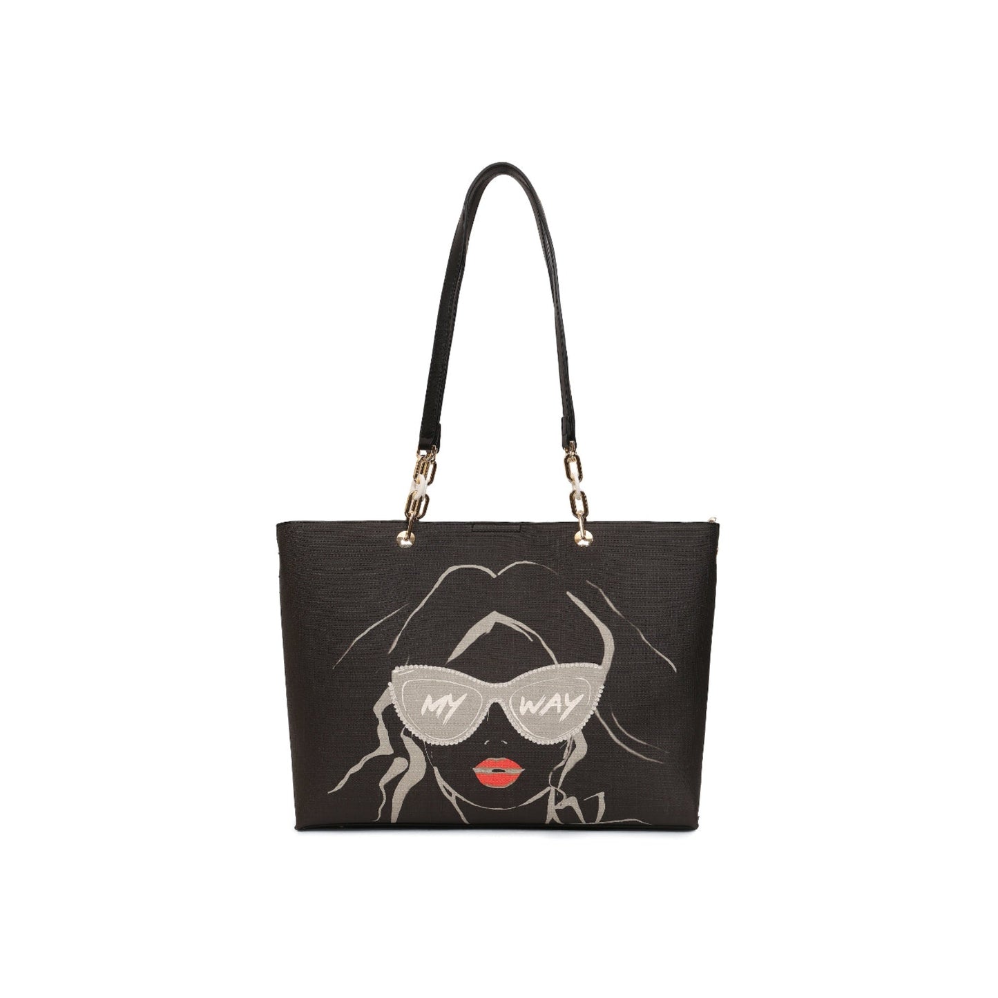 Magnolia Black PU Leather Printed One Size Women Tote