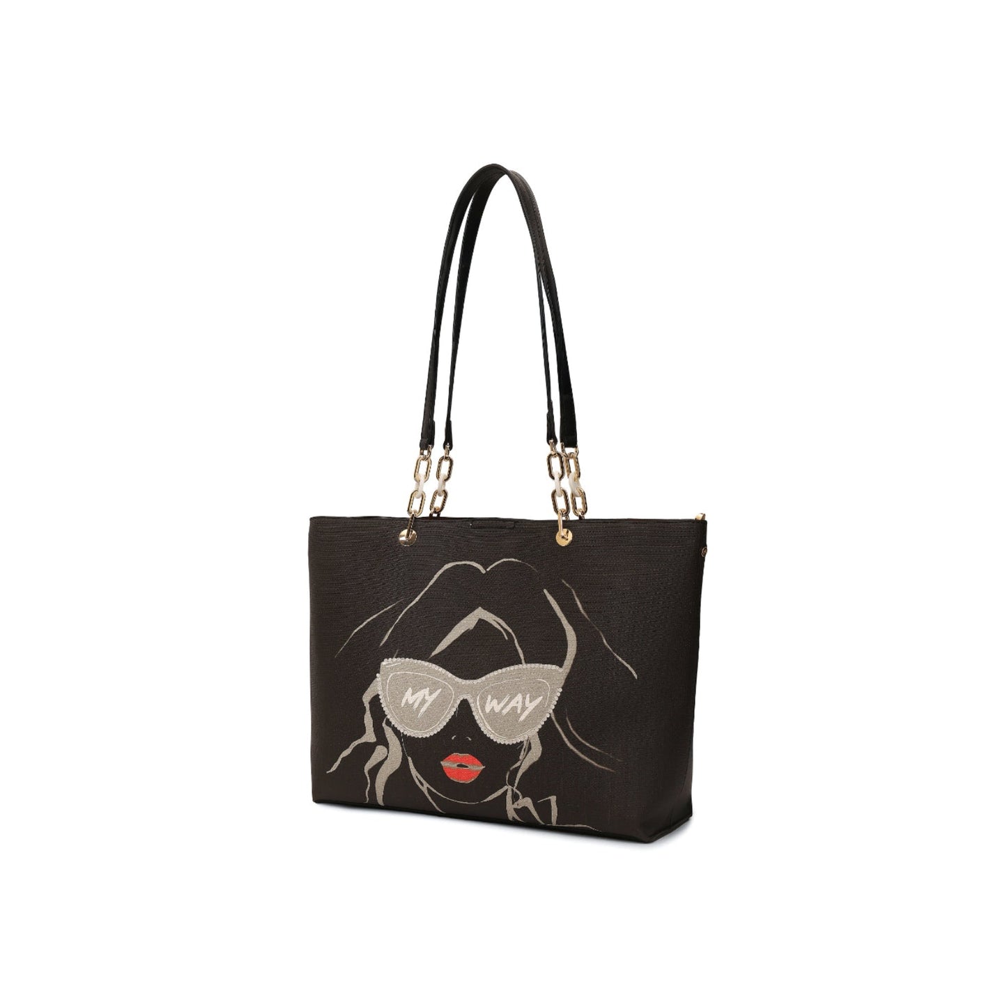 Magnolia Black PU Leather Printed One Size Women Tote