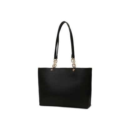 Magnolia Black PU Leather Printed One Size Women Tote