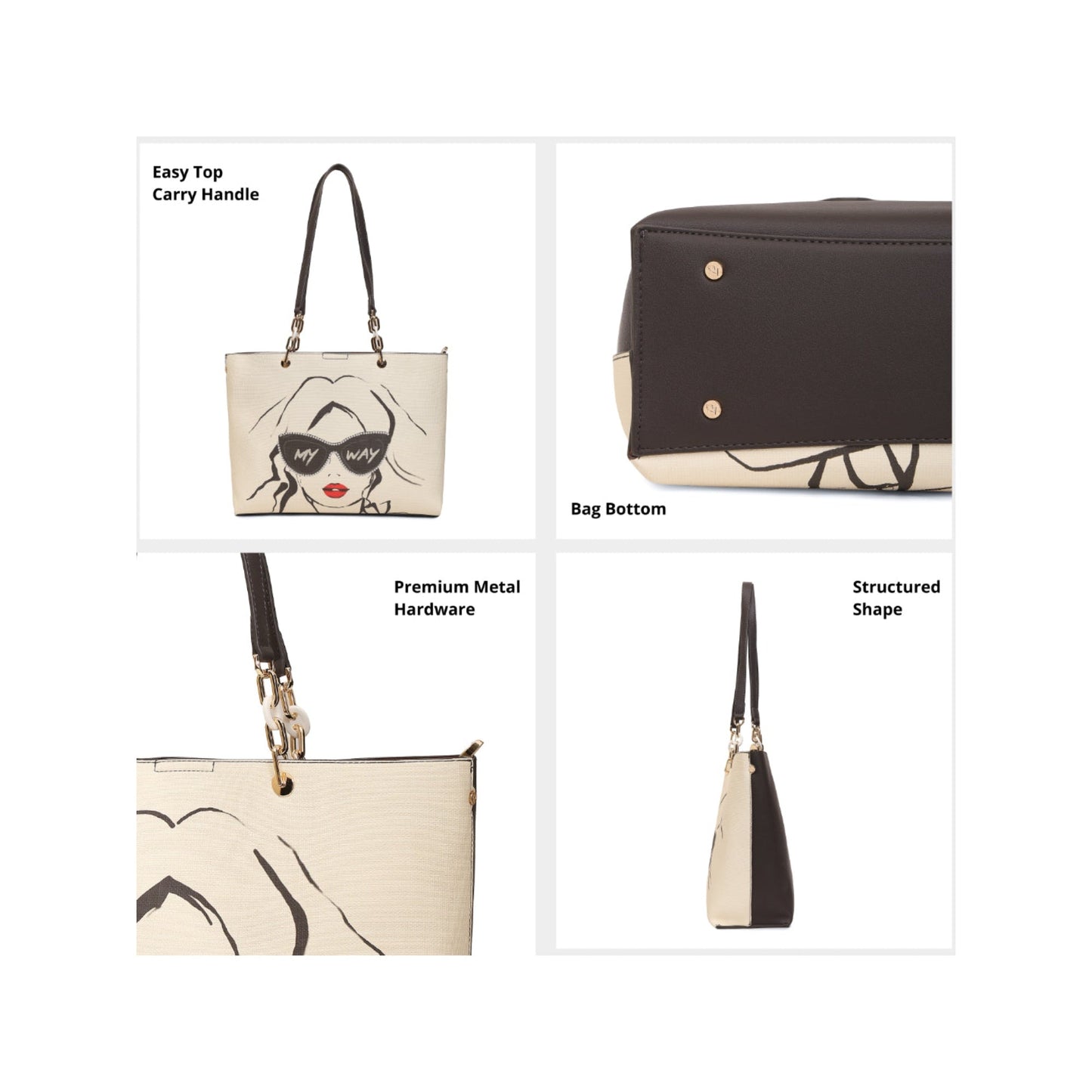 Magnolia Grey PU Leather Printed One Size Women Tote