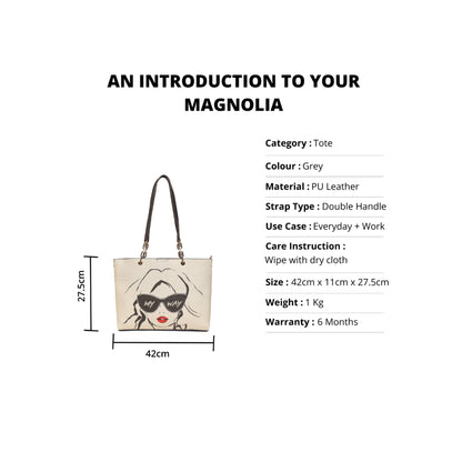 Magnolia Grey PU Leather Printed One Size Women Tote