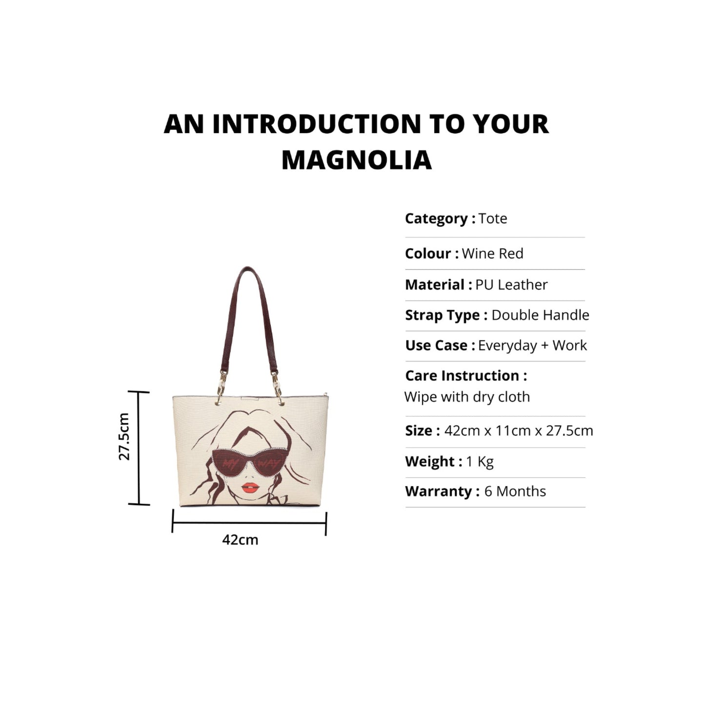 Magnolia Women Beige & Wine Printed Tote Bag
