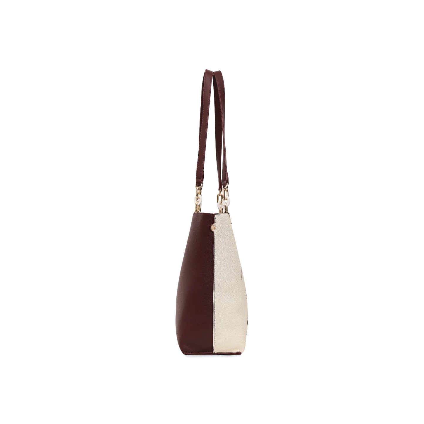 Magnolia Women Beige & Wine Printed Tote Bag
