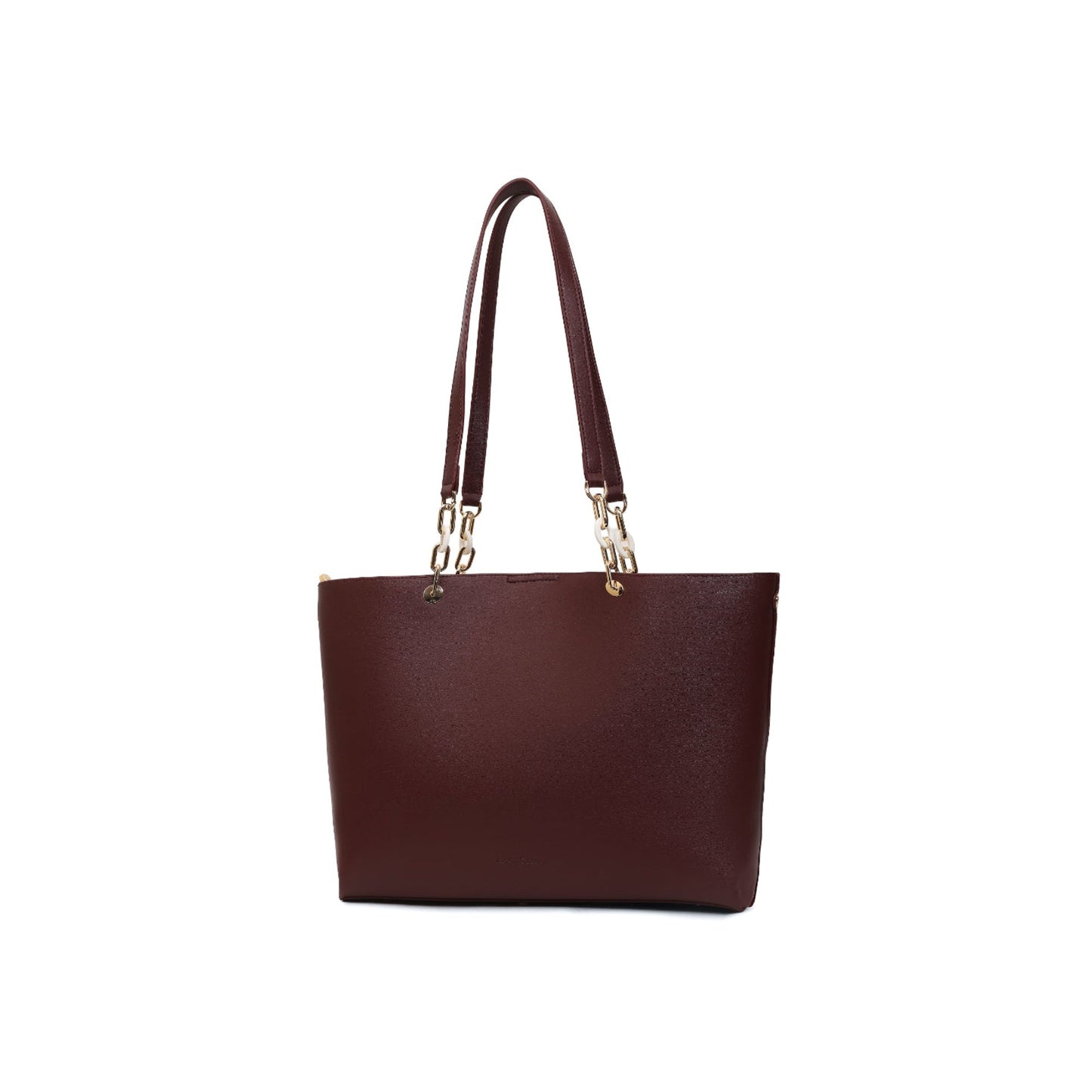 Magnolia Women Beige & Wine Printed Tote Bag