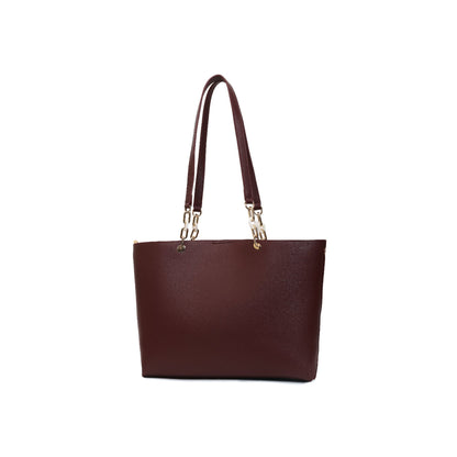Magnolia Women Beige & Wine Printed Tote Bag