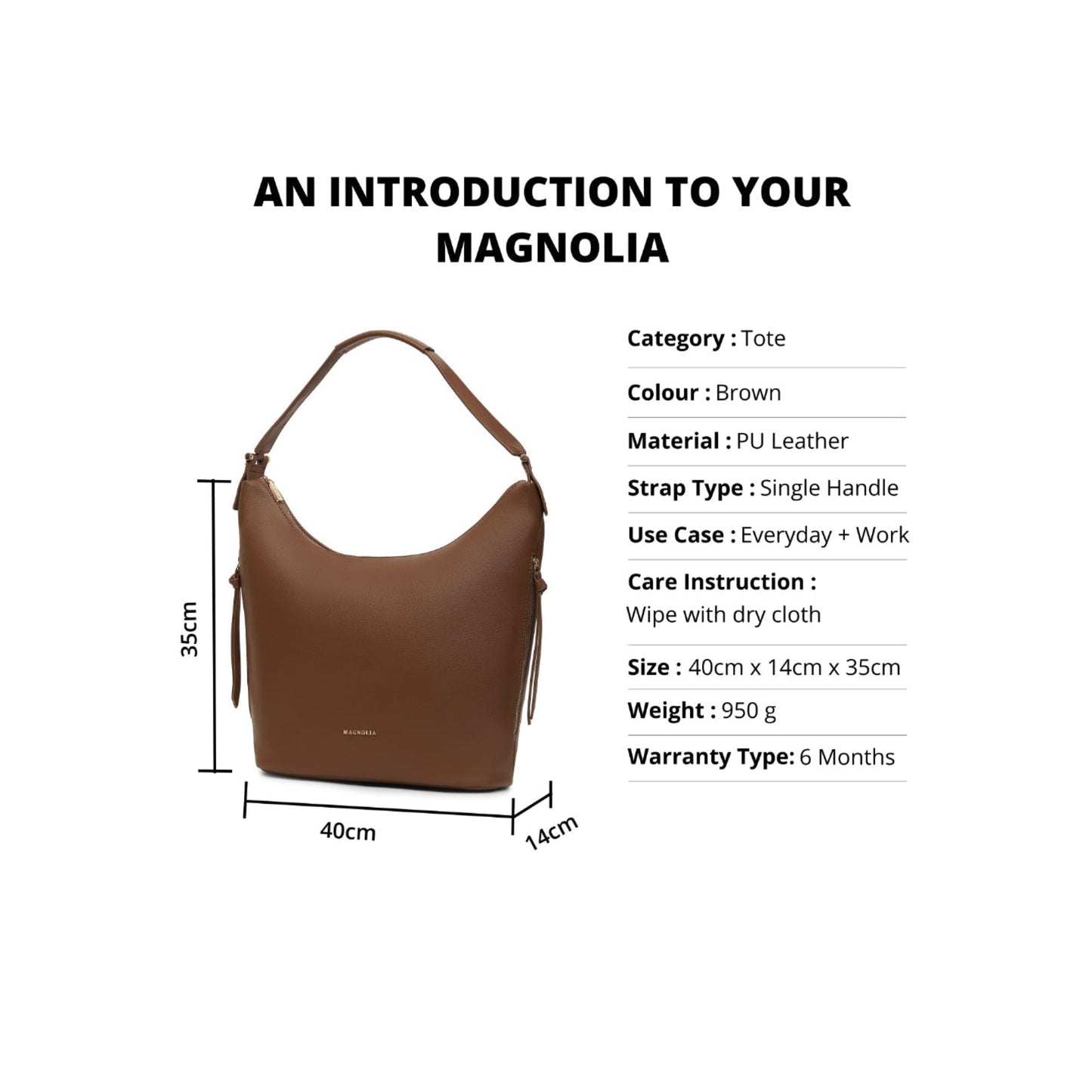 Magnolia Brown PU Leather Solid One Size Women Tote