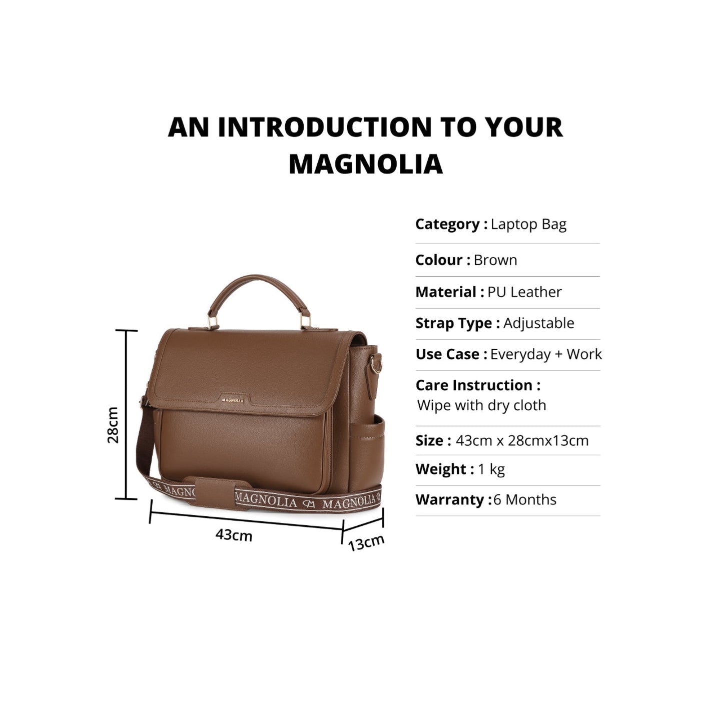 Magnolia Brown PU Leather Solid One Size Women Laptop Bag