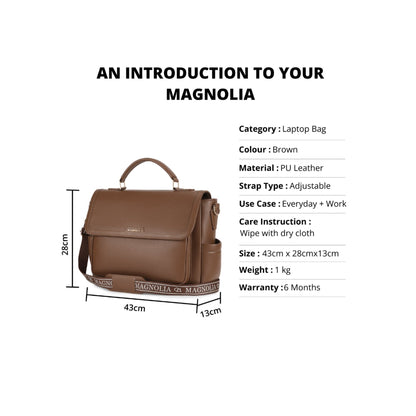 Magnolia Brown PU Leather Solid One Size Women Laptop Bag