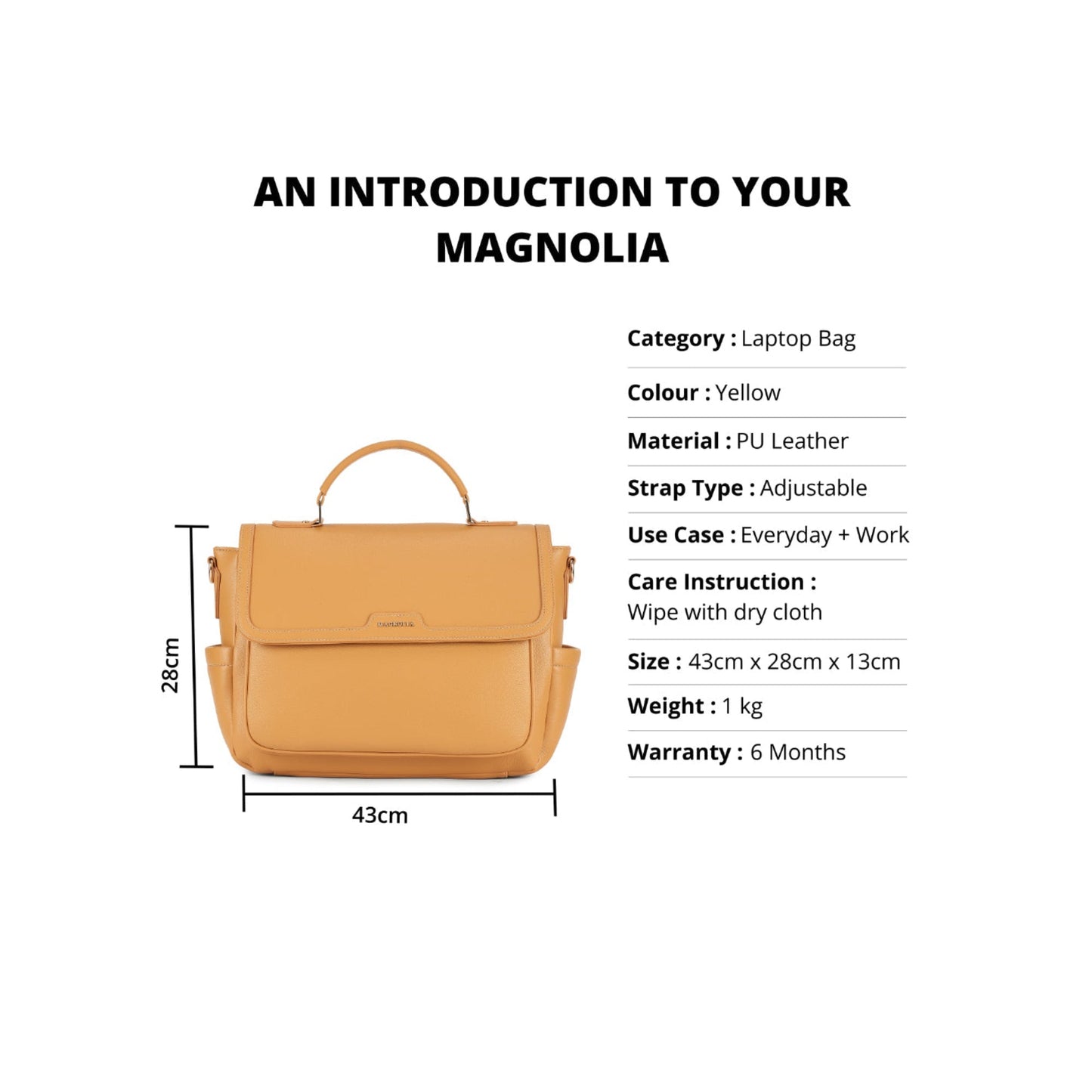 Magnolia YellowPU Leather Solid One Size Women Laptop Bag