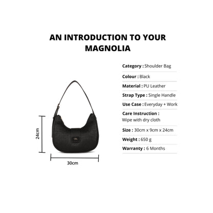 Magnolia Black PU Leather Textured One Size Women Shoulder Bag