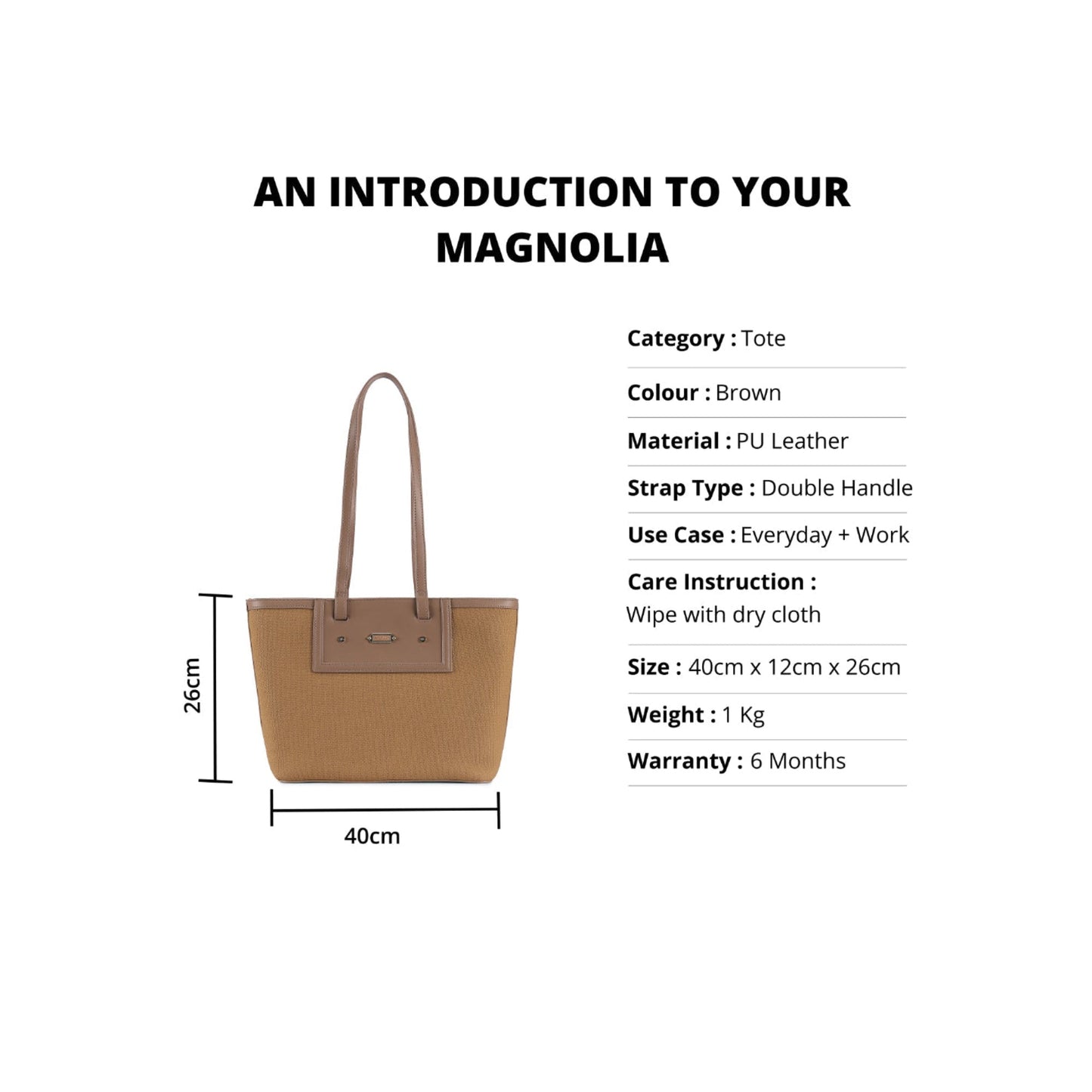 Magnolia Brown PU Leather Textured One Size Women Tote