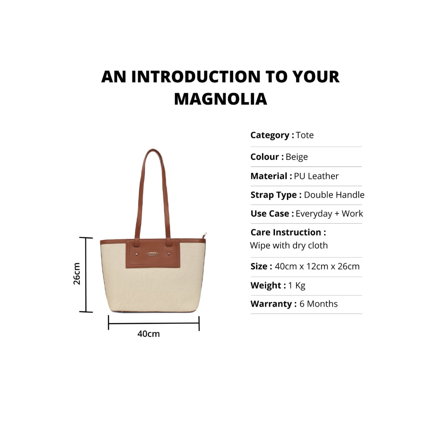 Magnolia Beige PU Leather Textured One Size Women Tote