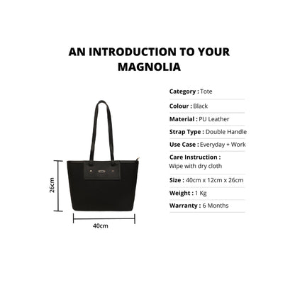 Magnolia Black PU Leather Textured One Size Women Tote