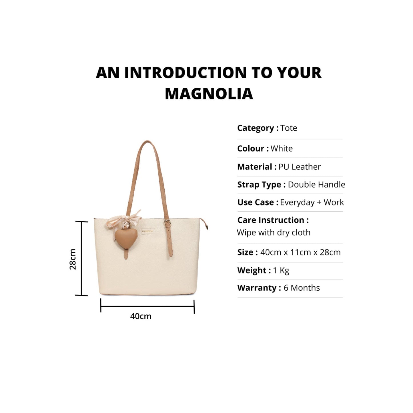 Magnolia White Solid One Size PU Leather Tote