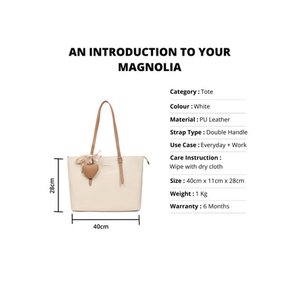 Magnolia White Solid One Size PU Leather Tote