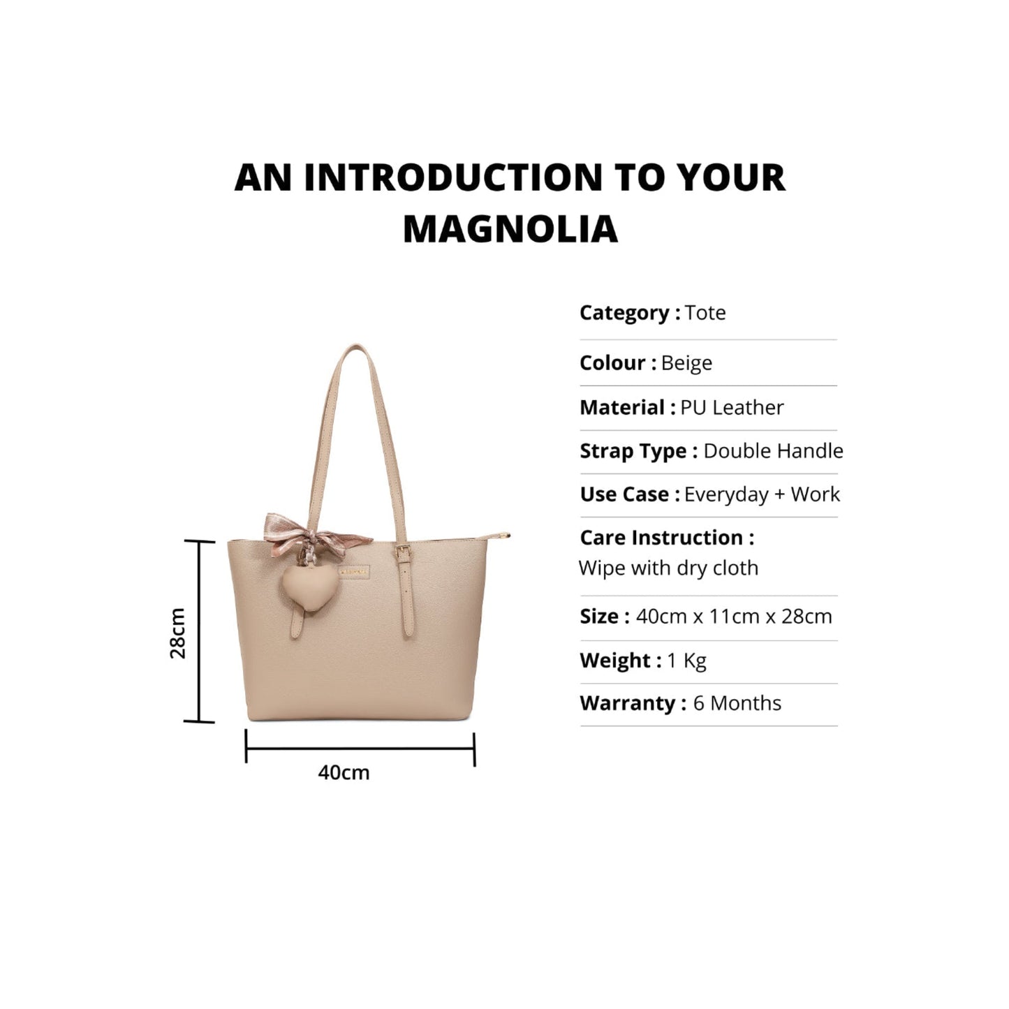 Magnolia Beige Solid One Size PU Leather Tote
