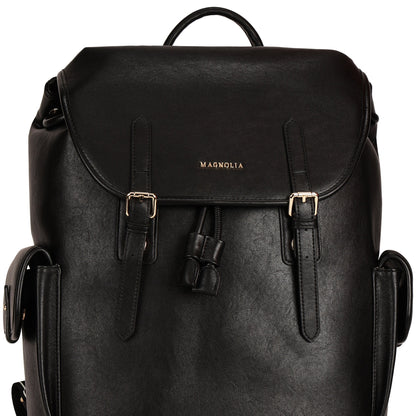 Magnolia PU Leather  Black Backpack