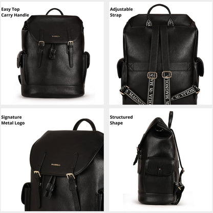 Magnolia PU Leather  Black Backpack