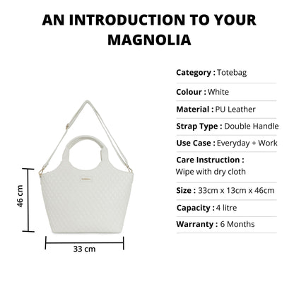 Magnolia PU Leather Women White Tote Bag
