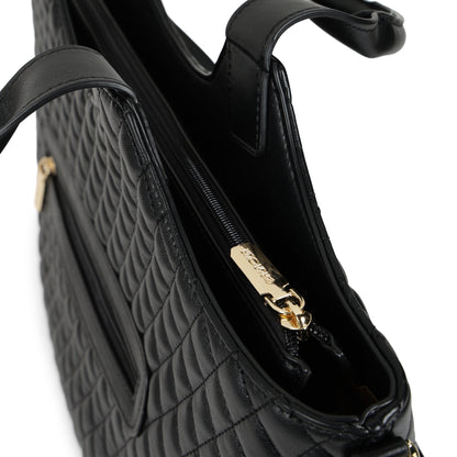 Magnolia PU Leather Women Black Tote Bag