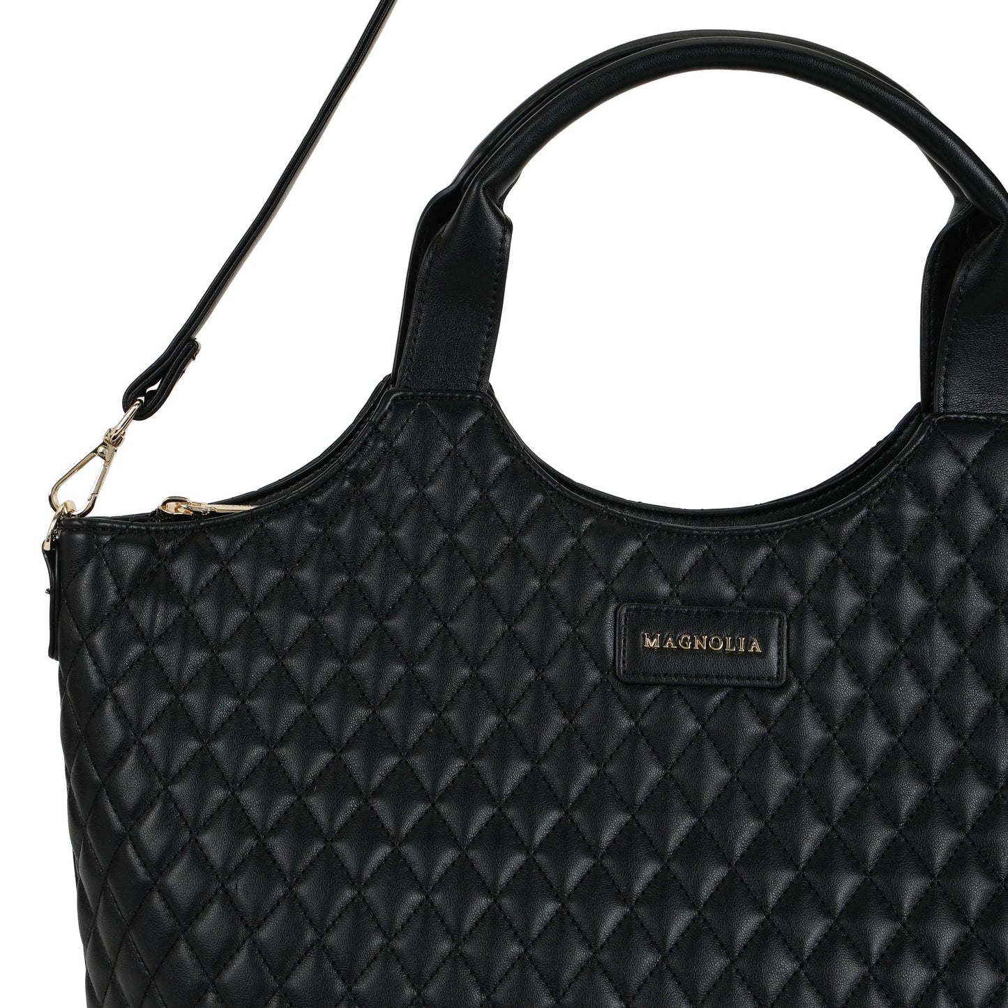 Magnolia PU Leather Women Black Tote Bag