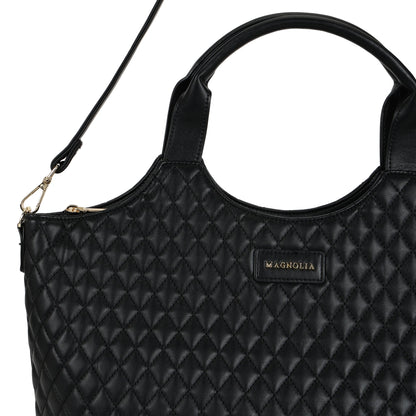 Magnolia PU Leather Women Black Tote Bag