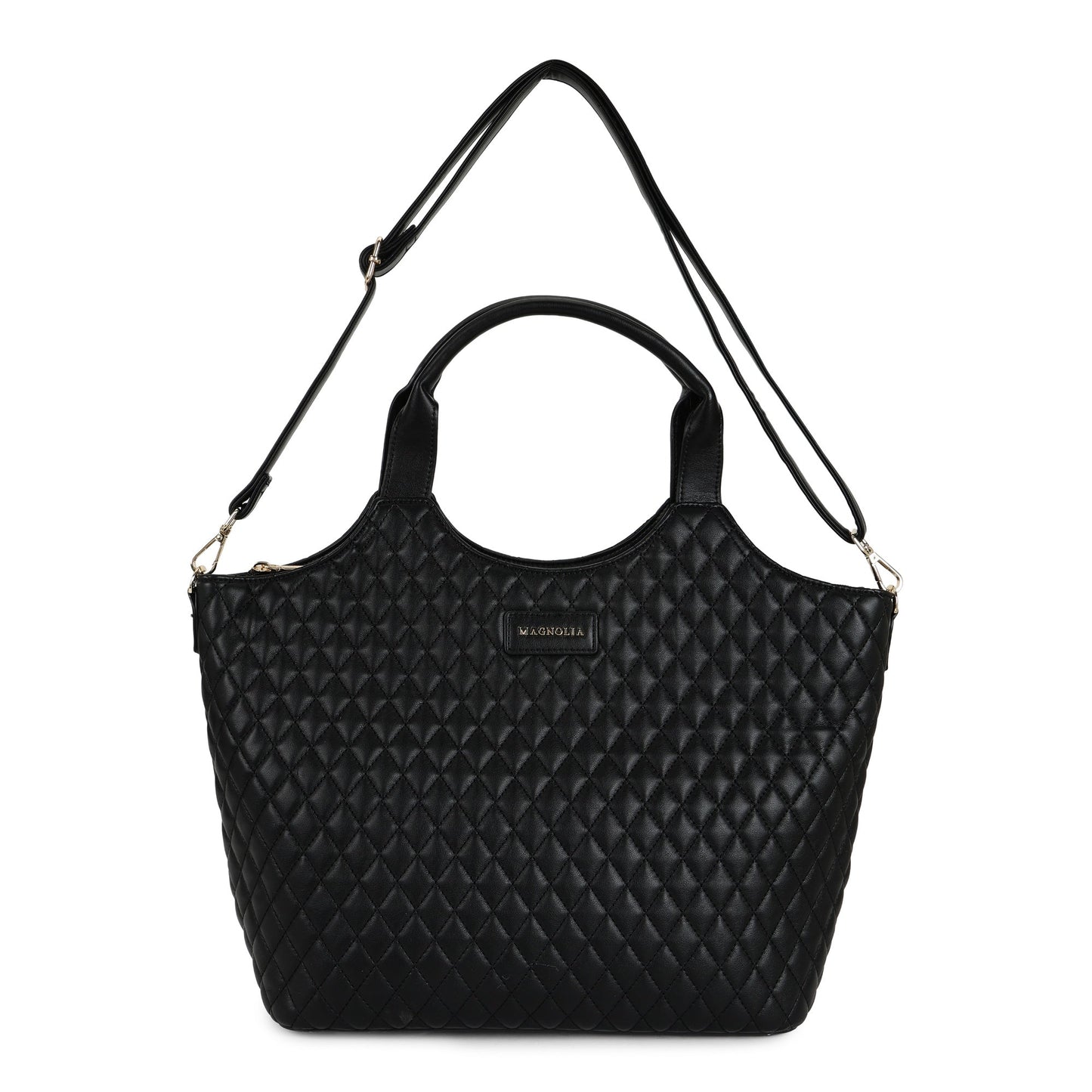 Magnolia PU Leather Women Black Tote Bag